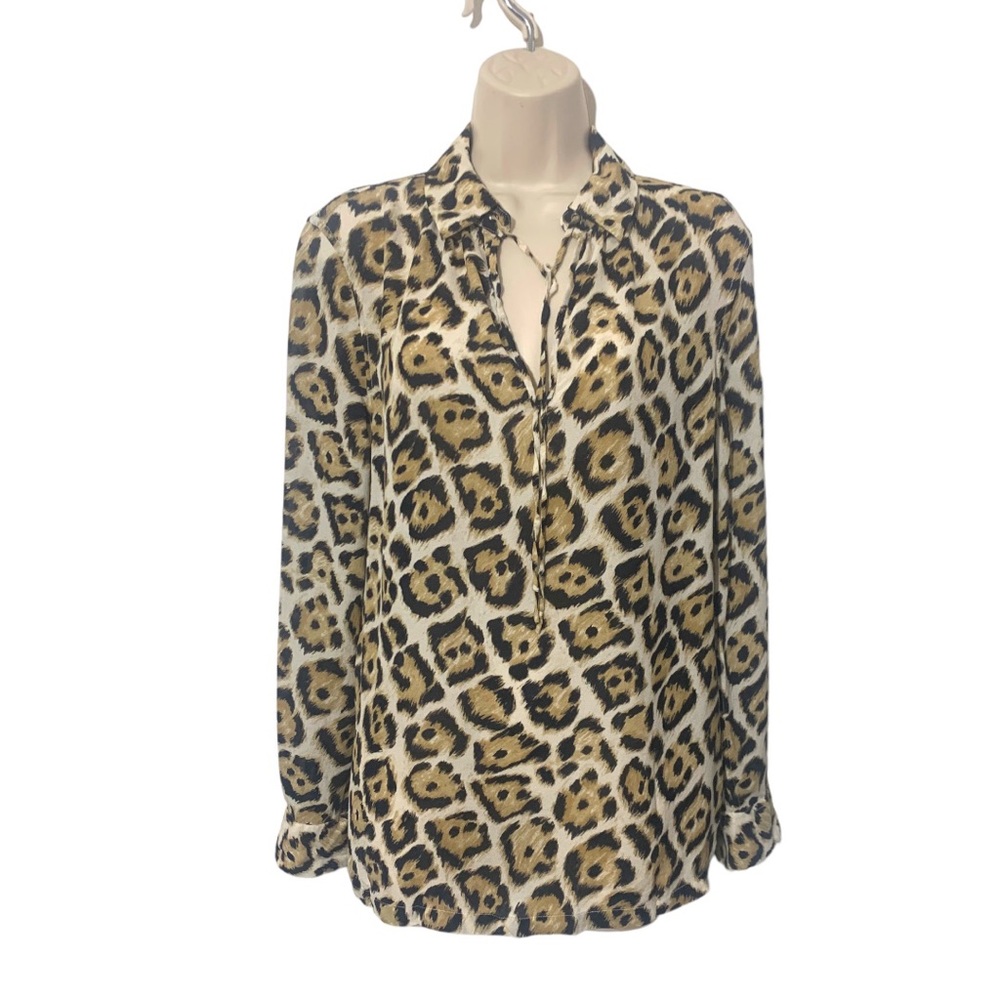 EQUIPMENT Silk Blouse Leopard Tie Neck Long Sleeve sz‎ S